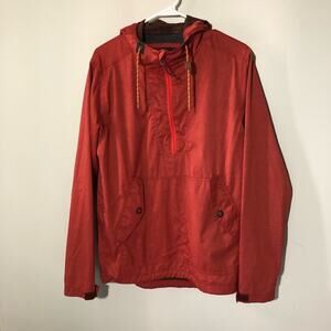 Prana mens S Dax fireball orange anorak windbreaker kangaroo pocket hooded